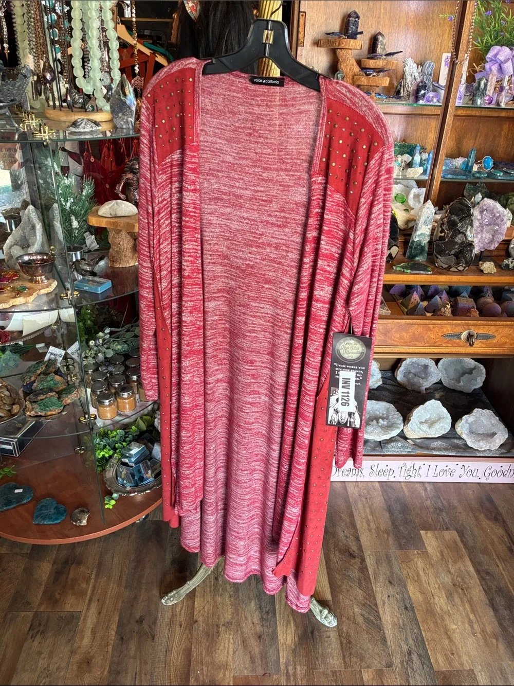 Unknown Brand Women's Open-Front Studded Cardigan - Red Heather - Picture 3 of 5